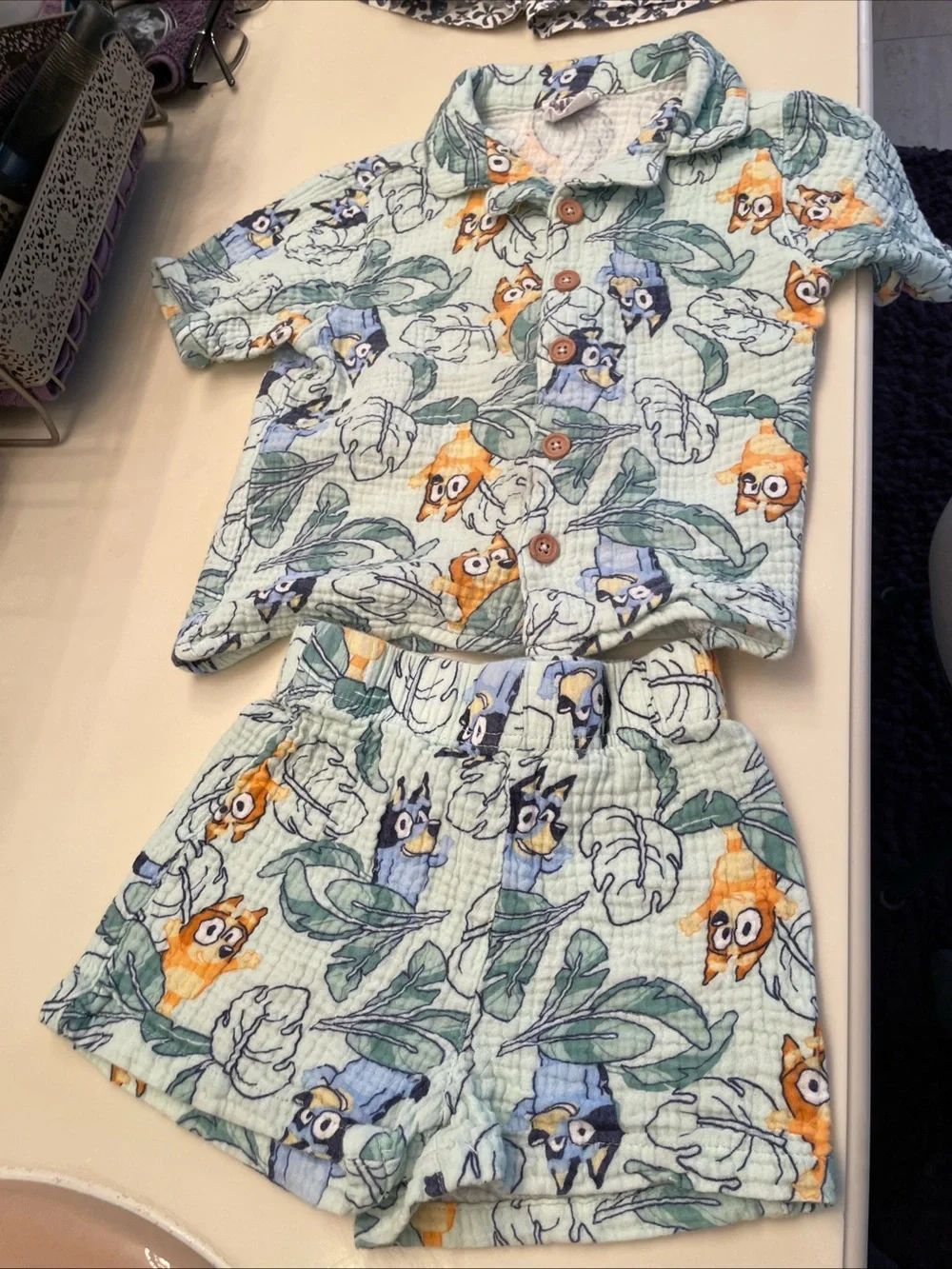 Lot of 2 Boys Short Sleeve Shirts & Shorts Sets Sz 4: Bluey And Caribbean Joe